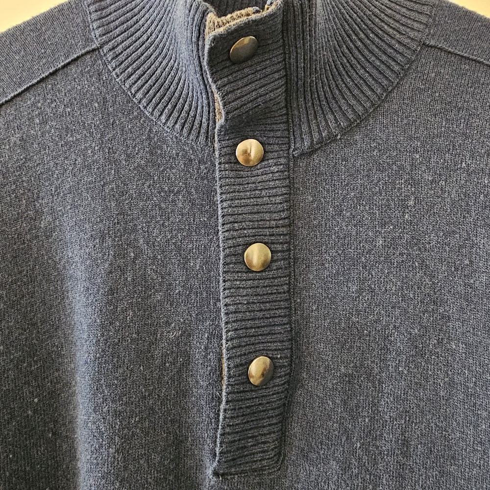 Banana Republic Blue Button Mock Sweater Merino Wool Nylon Blend Men' Size XL - Picture 4 of 8